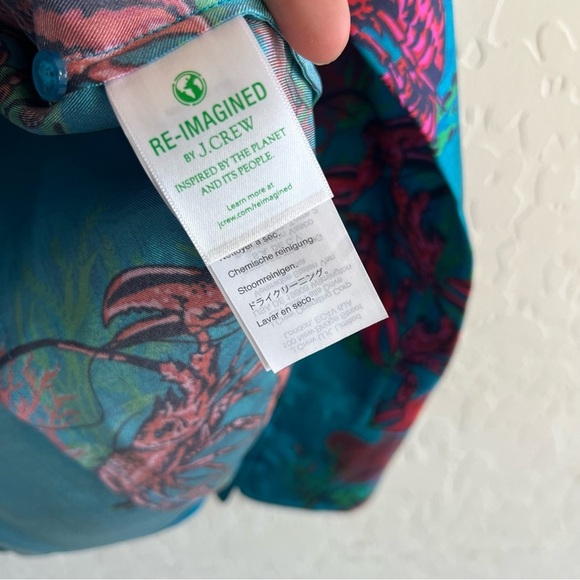 J. Crew Collection Silk Twill Shirt In Lobster Print - Picture 7 of 8